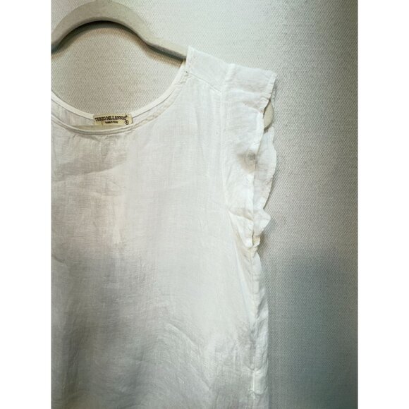 Terzo Millennio Womens Linen Blouse Top Size S White Crochet Hem Ruffle Boho - Picture 6 of 14